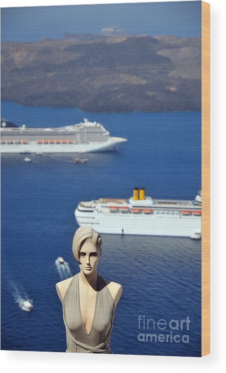 Santorini Wood Print featuring the photograph Mannequin doll in Santorini islandf by George Atsametakis
