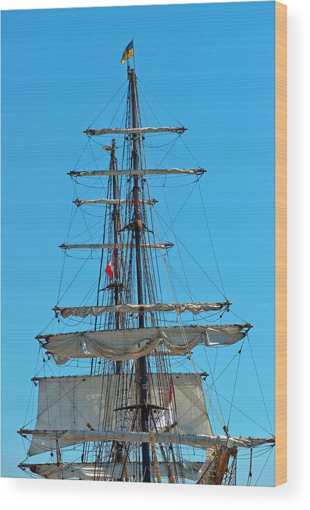 Blue Wood Print featuring the photograph Mast and ropes by Marek Poplawski