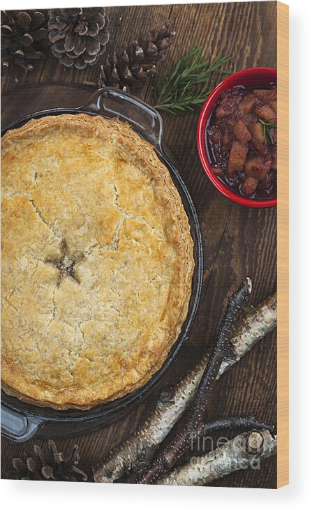 Meat Wood Print featuring the photograph Meat pie Tourtiere by Elena Elisseeva