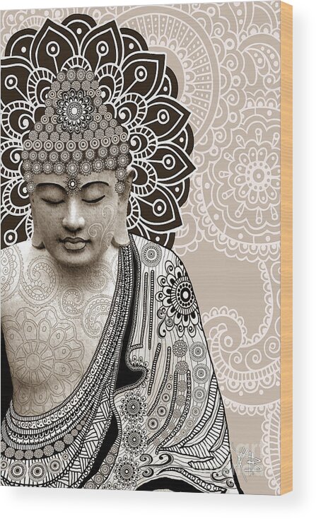 Buddha Wood Print featuring the digital art Meditation Mehndi - Paisley Buddha Artwork - copyrighted by Christopher Beikmann