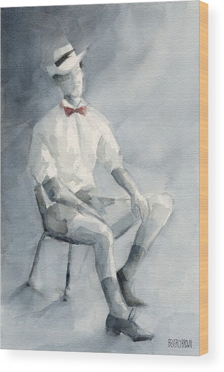 Fashion Wood Print featuring the painting Mens Fashion Illustration Art Print Hat and Bowtie by Beverly Brown