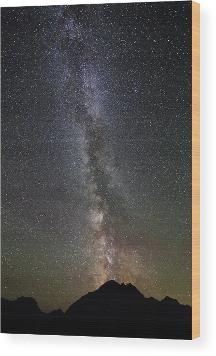 Milky Way Wood Print featuring the photograph Milky Way over Mount Logan in Glacier National Park by Jean Clark