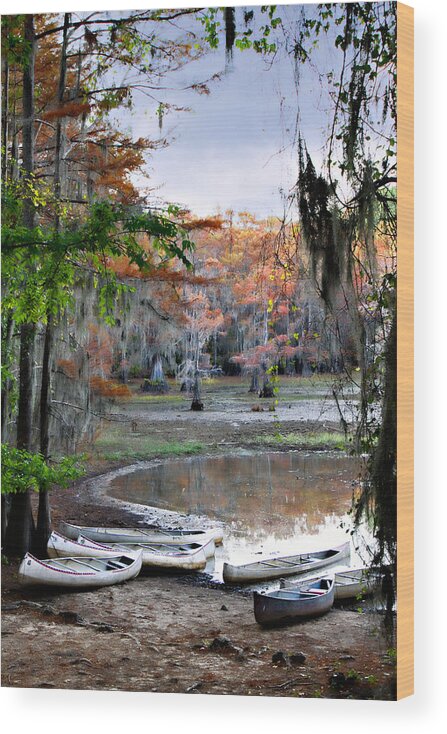 Autumn Wood Print featuring the photograph Mill Pond Canoes by Lana Trussell