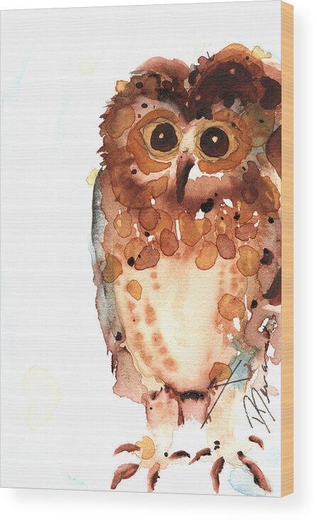 Owl Watercolor Wood Print featuring the painting Mind If I Join You? by Dawn Derman