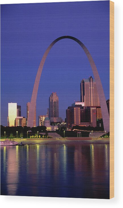 Arch Wood Print featuring the photograph Mississippi River And Gateway Arch At by John Elk