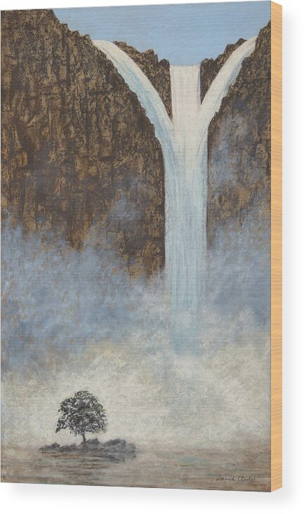 Misty Falls Wood Print featuring the pastel Misty Falls by David Clode
