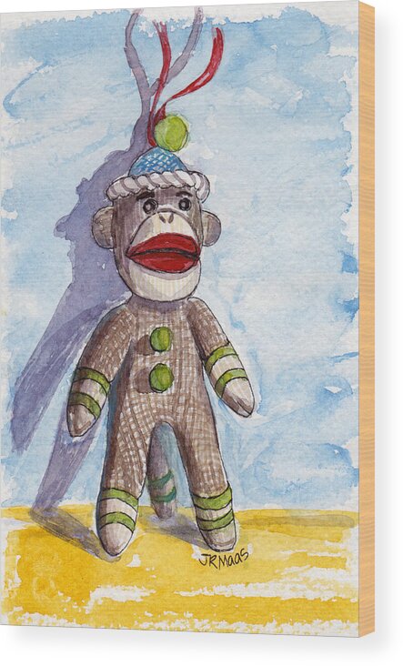 Sock Monkey Wood Print featuring the painting Monkey See Monkey Do by Julie Maas