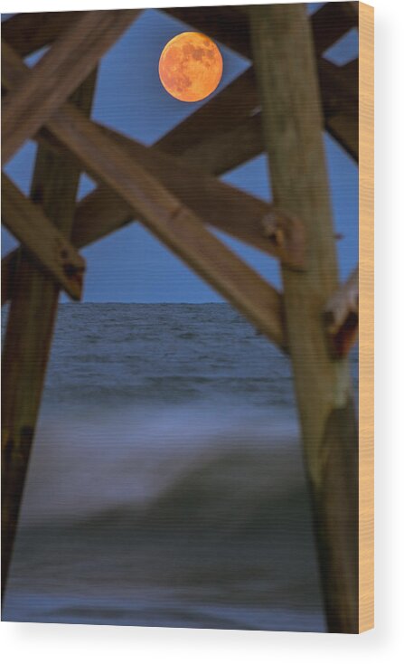Full Moon Wood Print featuring the photograph Moon Rise Under Pier by Francis Trudeau