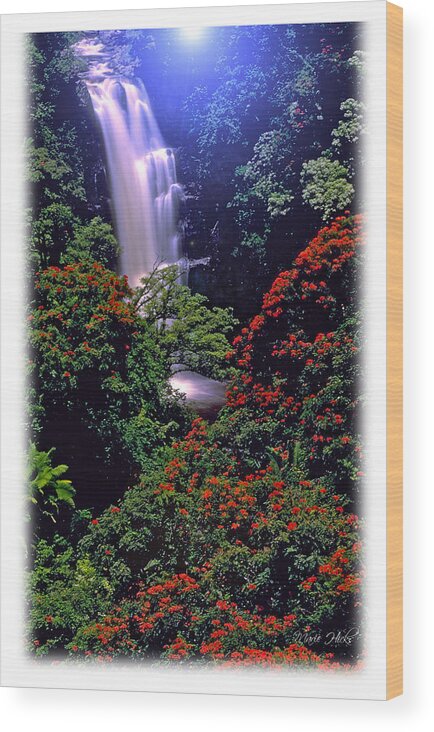 Hawaii Wood Print featuring the photograph Moonlight Falls by Marie Hicks