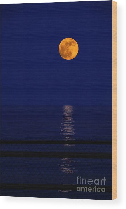 Moon Wood Print featuring the photograph Moonrise over Water by Charline Xia