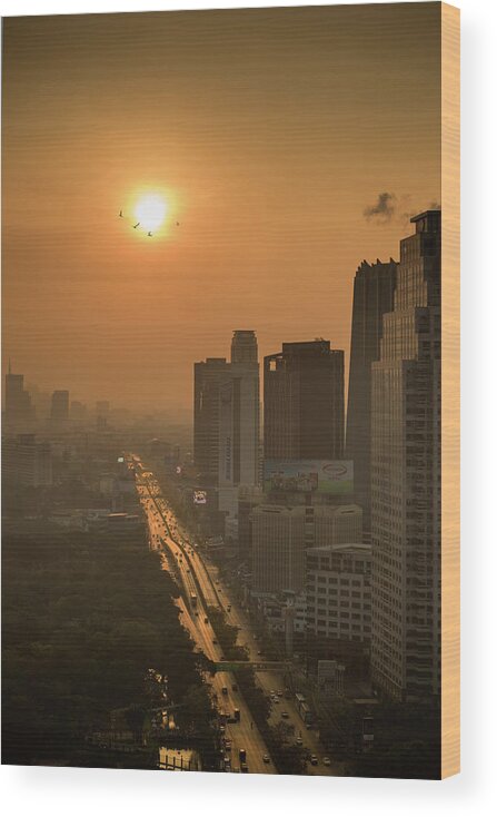 Orange Color Wood Print featuring the photograph Morning Bangkok by Thanapol Marattana