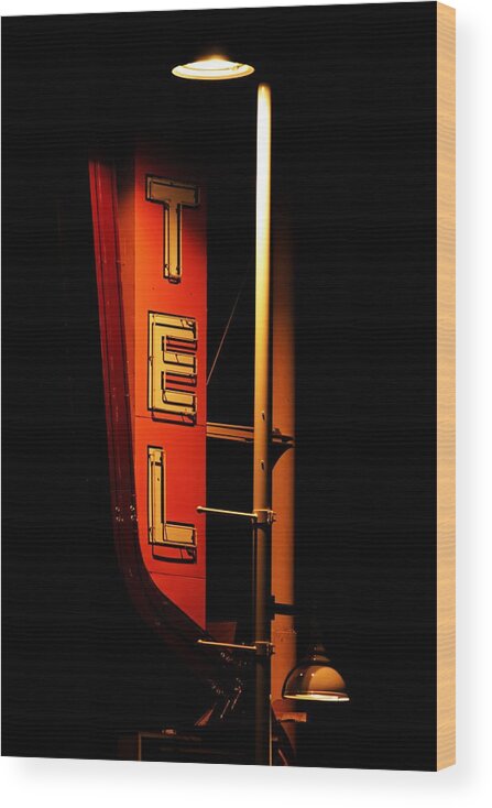 Motel Wood Print featuring the photograph Motel Sign at Night by Daniel Woodrum