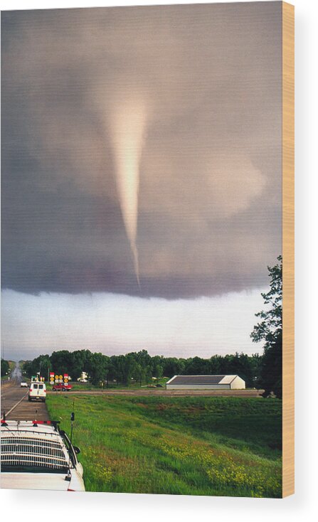 Tornado Wood Print featuring the photograph Mulvane Tornado with Storm Chasers by Jason Politte