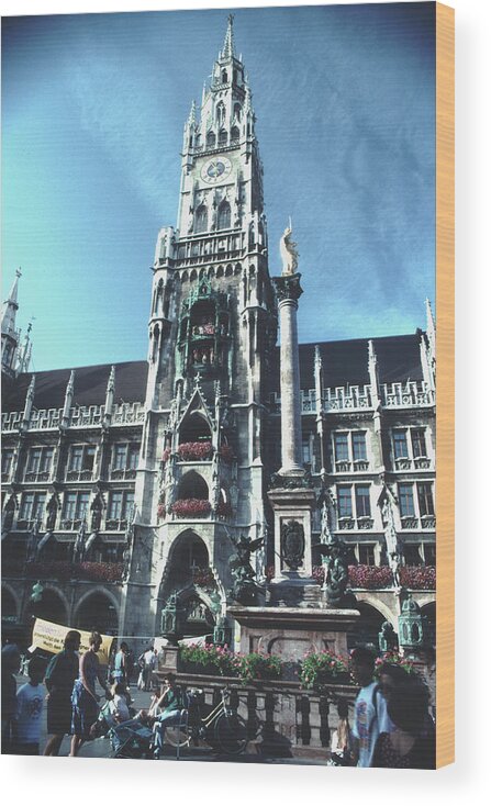 Marienplatz. Is The Best Known Plaza In Munich. Its Always A Very Busy Place With Lots Of Tourists. City Hall Wood Print featuring the photograph Munich City Hall by Tom Wurl