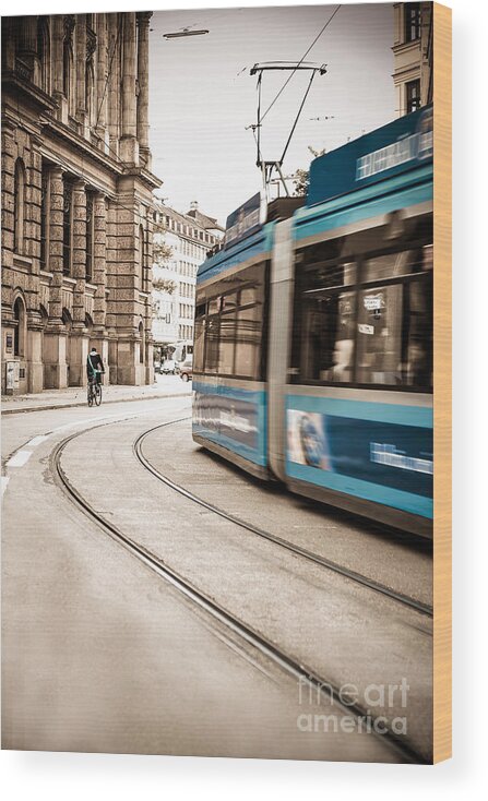 Ancient Wood Print featuring the photograph Munich city traffic by Hannes Cmarits