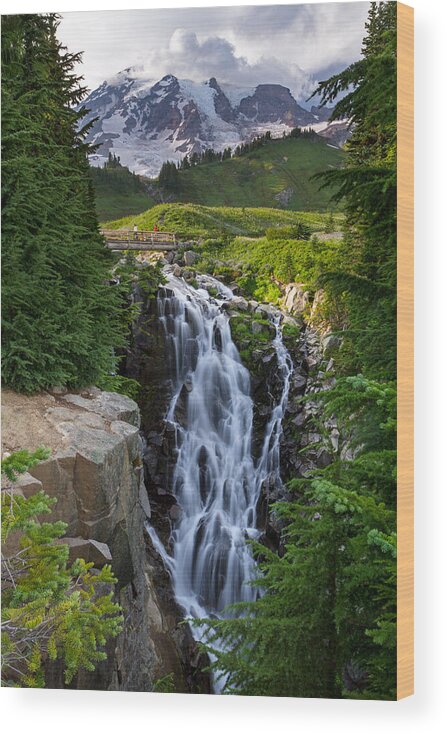 Alpine Wood Print featuring the photograph Myrtle Falls and Mount Rainier by Michael Russell