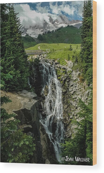 Mount Rainier Wood Print featuring the photograph Myrtle Falls in Front of Mt. Rainier by Joan Wallner