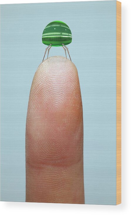 Machine Wood Print featuring the photograph Nanorobot On A Finger by Victor De Schwanberg