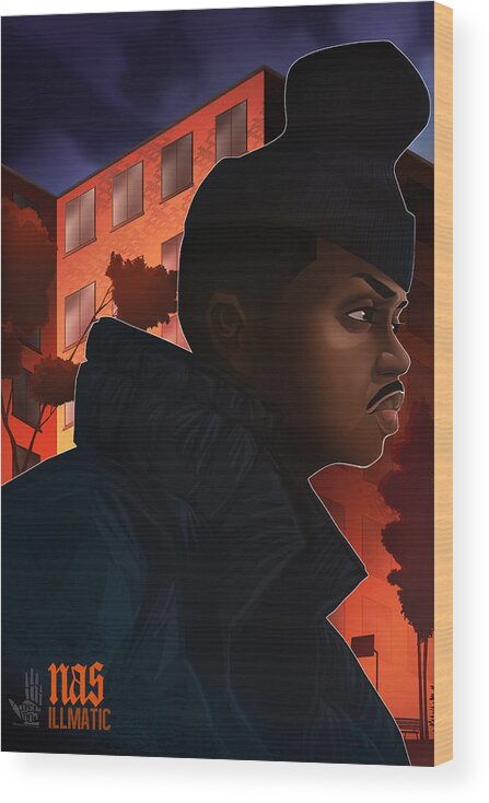 Hip Hop Wood Print featuring the digital art NAS Illmatic by Nelson Dedos Garcia