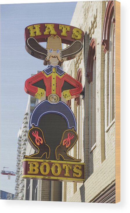Nashville Wood Print featuring the photograph Nashville Hats Boots Neon Sign by Valerie Collins