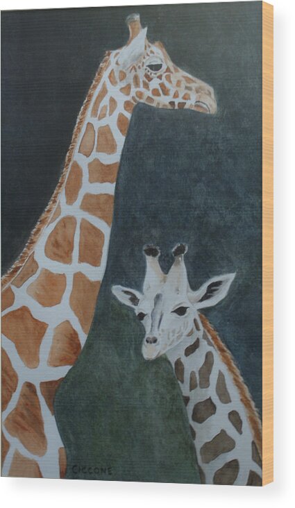 Zoo Wood Print featuring the painting Neck and Neck by Jill Ciccone Pike