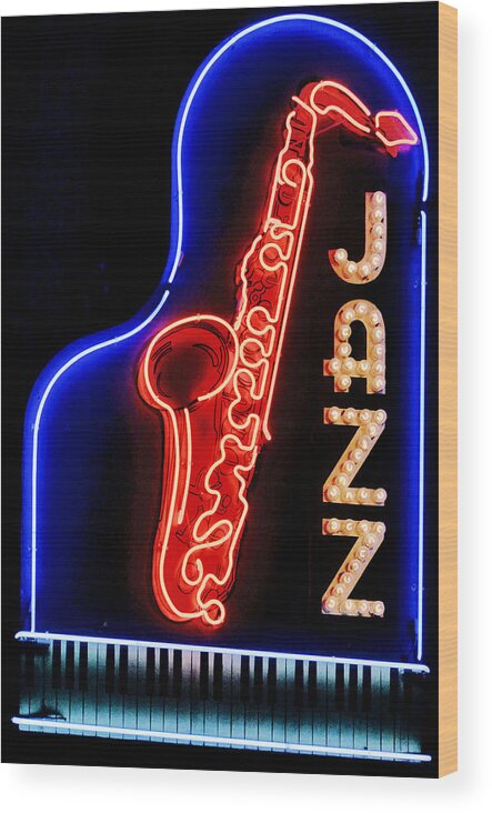 Neon Signs Wood Print featuring the photograph Neon Jazz by Nadalyn Larsen
