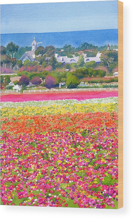 Landscape Wood Print featuring the painting New Carlsbad Flower Fields by Mary Helmreich