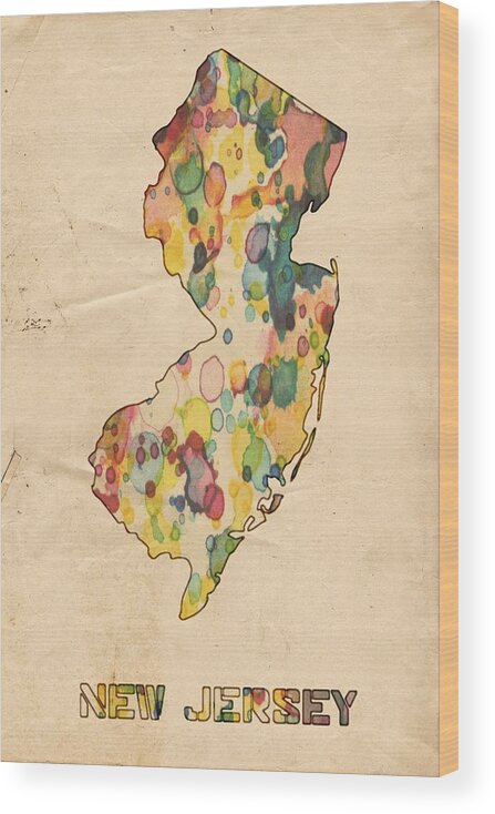 New Jersey Wood Print featuring the painting New Jersey Map Vintage Watercolor by Florian Rodarte