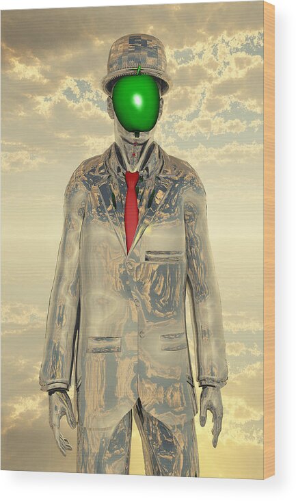 Magritte Wood Print featuring the digital art New Man by Bruce Rolff