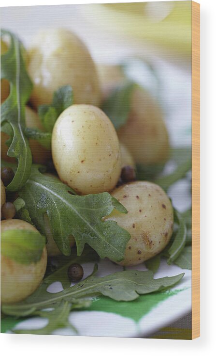 Home Interior Wood Print featuring the photograph New Potatoes And Salad by Debby Lewis-harrison