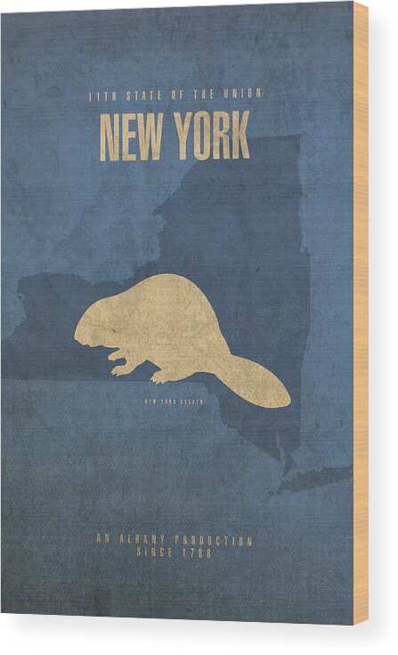 New York Wood Print featuring the mixed media New York State Facts Minimalist Movie Poster Art by Design Turnpike