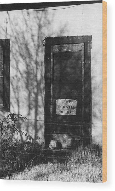 Not For Sale Or Rent Sign Front Door Ghost Town Dos Cabezos Arizona Black And White Wood Print featuring the photograph Not for sale or rent sign front door ghost town Dos Cabezos Arizona by David Lee Guss