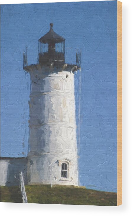 Light Wood Print featuring the photograph Nubble Lighthouse Maine Painterly Effect by Carol Leigh