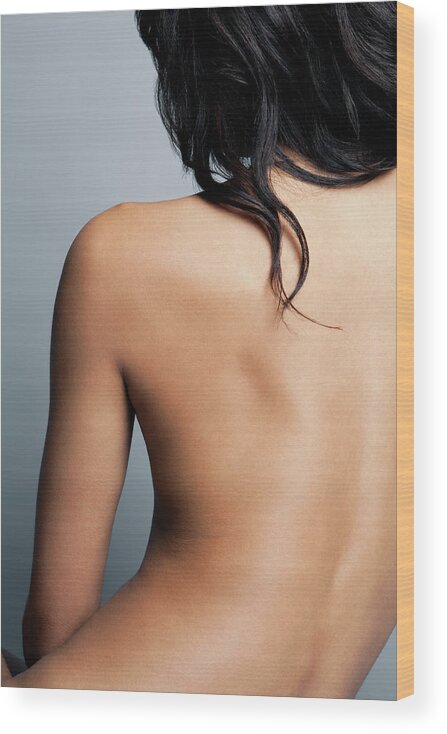 People Wood Print featuring the photograph Nude Young Woman With Her Back Towards by Andreas Kuehn