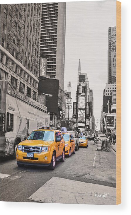 Wright Wood Print featuring the photograph NYC Yellow Cabs by Paulette B Wright