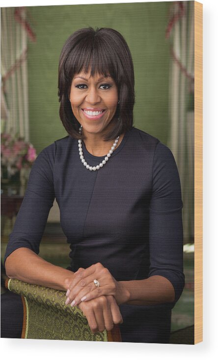 Chuck Kennedy Wood Print featuring the photograph Official portrait of First Lady Michelle Obama by Celestial Images