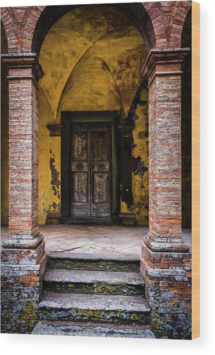 Arch Wood Print featuring the photograph Old Decorated Wooden Door In A Ghost by Ardenvis