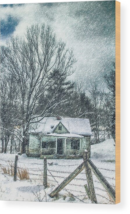 Photo Wood Print featuring the photograph Old Homestead in a Blizzard by John Haldane