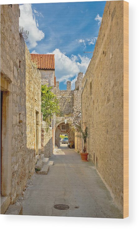Hvar Wood Print featuring the photograph Old stone narrow street of Hvar by Brch Photography