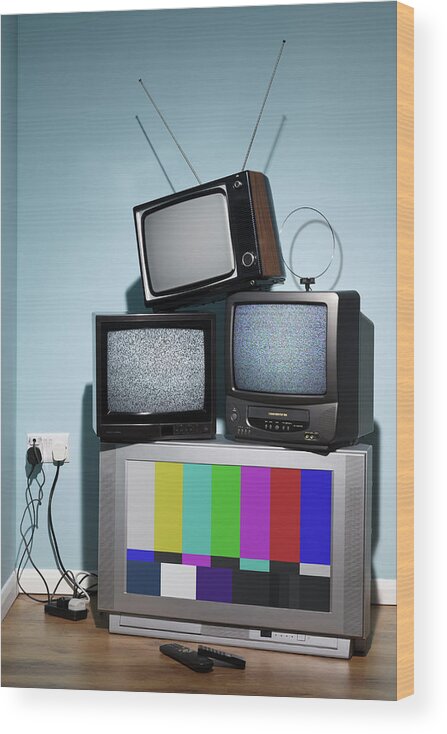 The Media Wood Print featuring the photograph Old Televisions In The Corner Of A Room by Rtimages