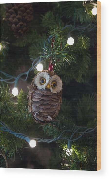 Owls Wood Print featuring the photograph Owly Christmas by Patricia Babbitt