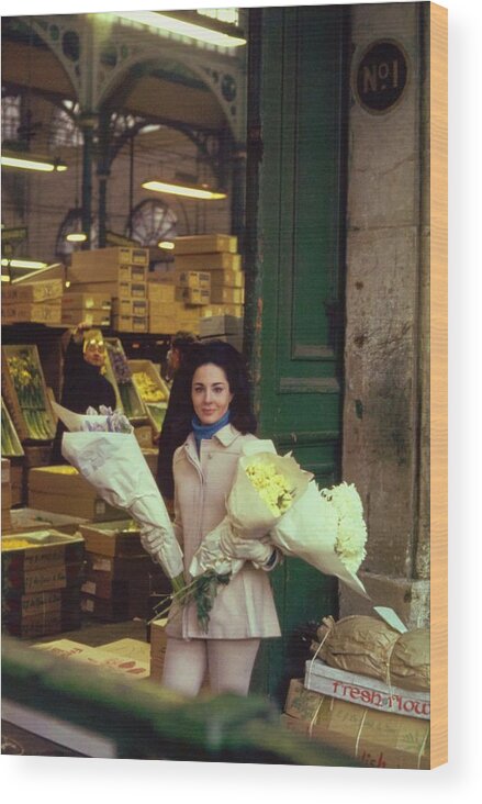 Fashion Wood Print featuring the photograph Pamela Colin In Covent Garden Market by Henry Clarke