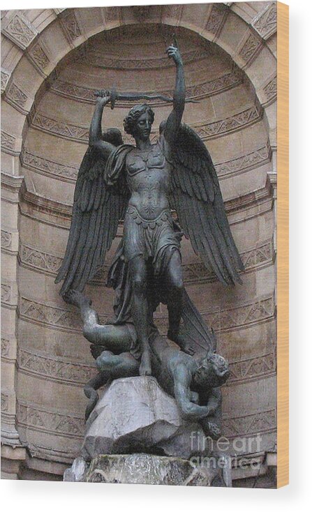 Monday corner Confine Paris - Saint Michael Archangel Statue Monument - Saint Michael Slaying The  Devil Wood Print by Kathy Fornal - Pixels