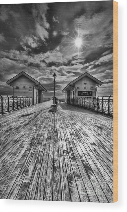 Penarth Pier Wood Print featuring the photograph Penarth Pier 2 Monochrome by Steve Purnell
