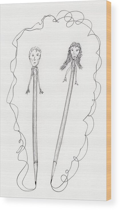 Jim Taylor Wood Print featuring the drawing Pencil Couple by Jim Taylor