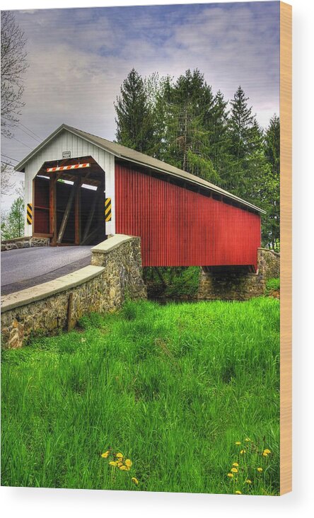 Forry's Mill Covered Bridge Wood Print featuring the photograph Pennsylvania Country Roads - Forry's Mill Covered Bridge - Lancaster County Spring No. 2 by Michael Mazaika