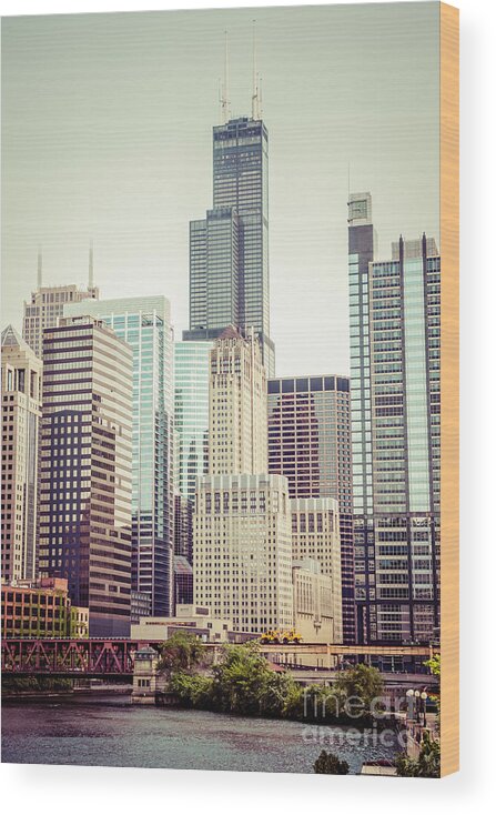 America Wood Print featuring the photograph Picture of Vintage Chicago with Sears Willis Tower by Paul Velgos