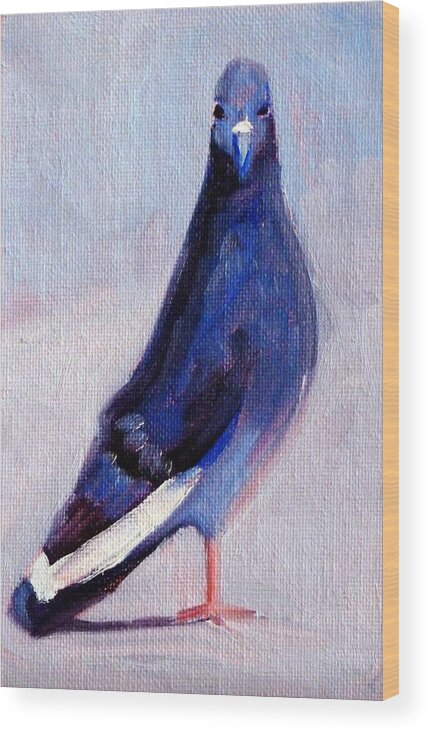 Pigeon Wood Print featuring the painting Pigeon Bird Portrait Painting by Nancy Merkle