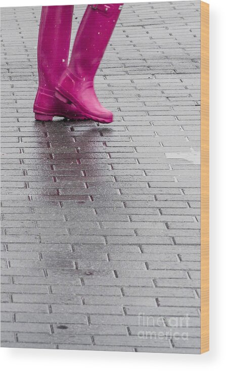 America Wood Print featuring the digital art Pink Boots 1 by Susan Cole Kelly Impressions