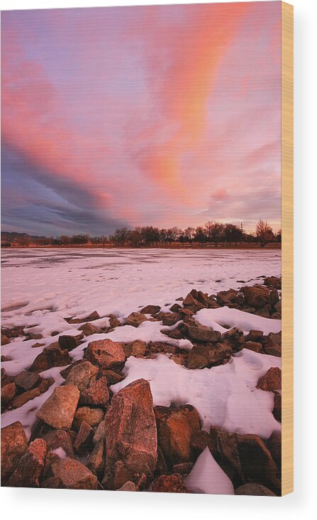 Prospect Lake Wood Print featuring the photograph Pink Clouds over Memorial Park by Ronda Kimbrow